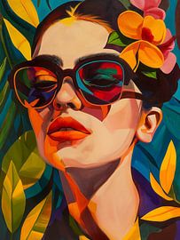 Retro Flair: Frida in Years '60/'70 Style with Sunglasses and Flower by Roger VDB