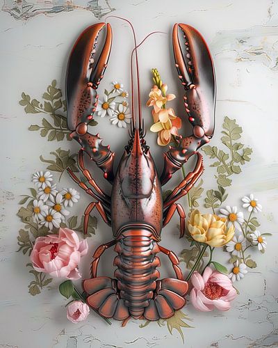 Kreeft donker rood met bloemen