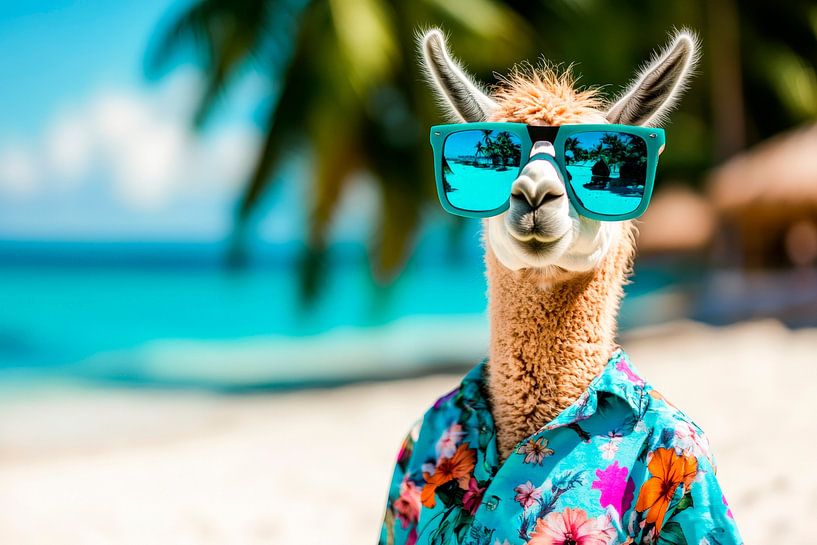 Llama on the beach with sunglasses by Poster Art Shop