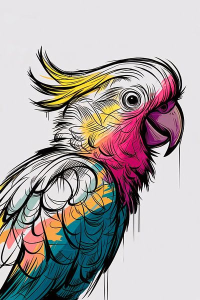 Abstract colourful parrot art by Art & Soul Creations