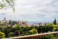 view of the gardens and towers of the Alhambra in Andalusia