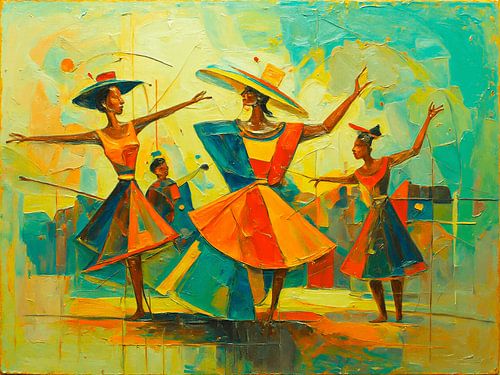 Kleurrijke Afrikaanse dansers in expressionistische stijl