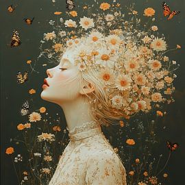 Flower head | Butterfly Woman by Eye catching paintings