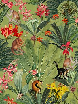 Apen in de jungle van Floral Abstractions