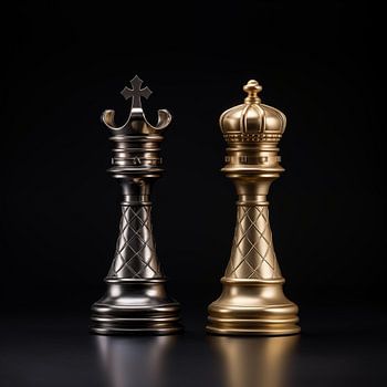 King and queen chess piece gold and silver