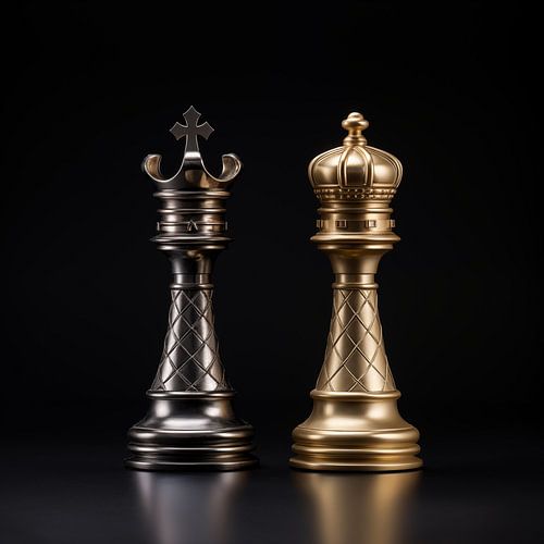 King and queen chess piece gold and silver