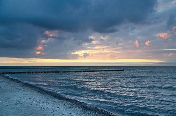 Groyne in Zingst aan de Baltische Zee, die in zee reikt. van Martin Köbsch