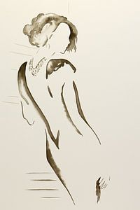 Le premier rendez-vous (peinture aquarelle portrait femme robe de soirée collier silhouette jolie da