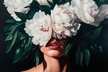 Bloeiend portret met pioenen van Poster Art Shop