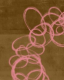 Moderne abstracte kunst in neonroze op terracotta van Dina Dankers