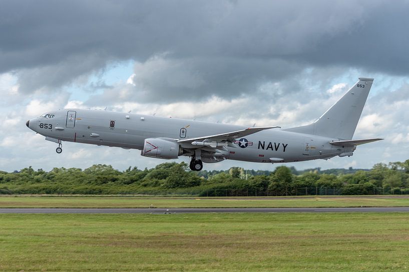 A Boeing P-8 Poseidon takes off from RAF Fairford after the RIAT airshow. by Jaap van den Berg