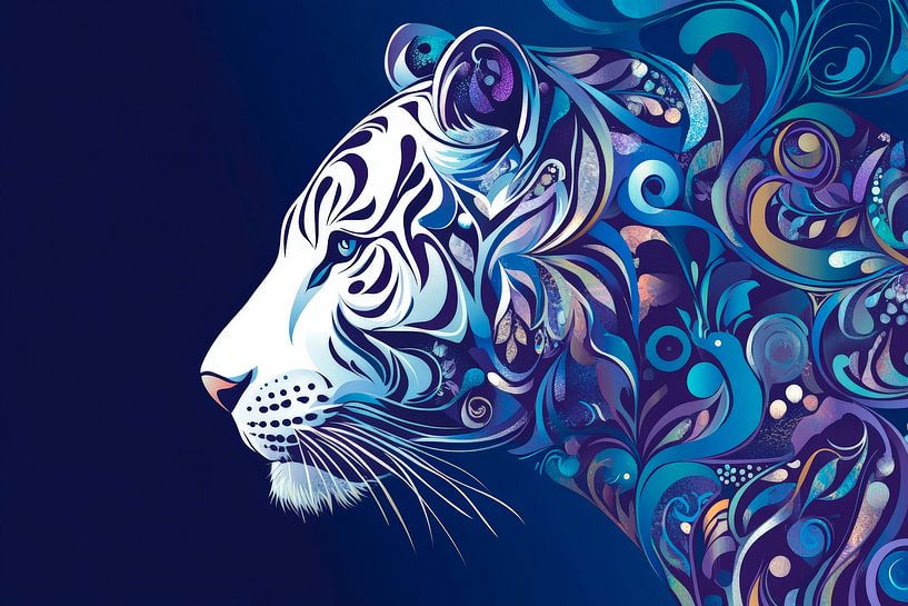 Weißer Tiger mit farbenfrohen Mustern von Poster Art Shop