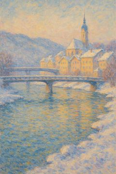 Bad Tölz Isar Winteransicht – Farbenfroher bayerischer Stadtimpressionismus von Travel Shop