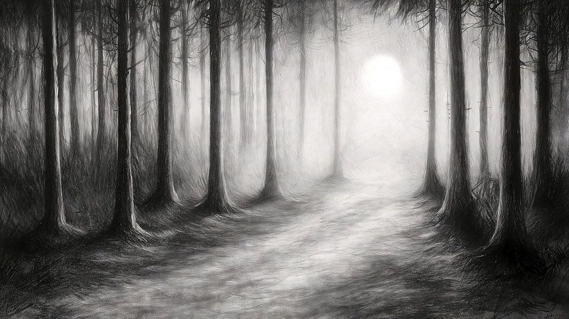 Mysterious path in the misty forest by Frank Heinz