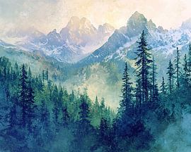 Alpenlandschap | Whispering Peaks van Abstract Schilderij