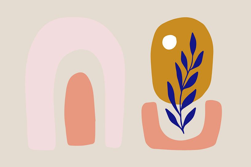 Modern, hip collage with geometric and organic shapes in nicely matched colors. by Studio Allee