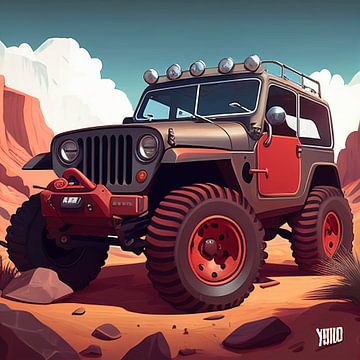 Jeep cartoon stijl van Harvey Hicks