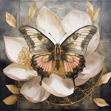 Luxe vlinder in goud roze en zacht geel van Emiel de Lange