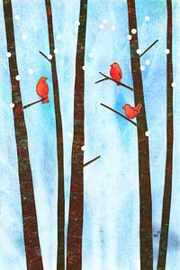 Vögel in einem Winterwald Papiercollage