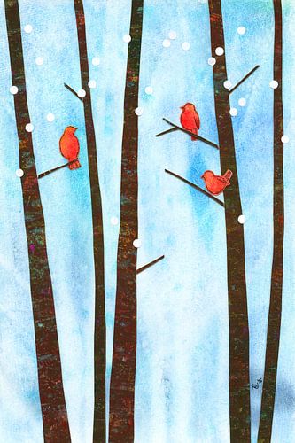 Vogels in een winters bos Papieren collage