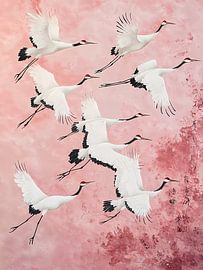 Grues sur fond rose sur haroulita