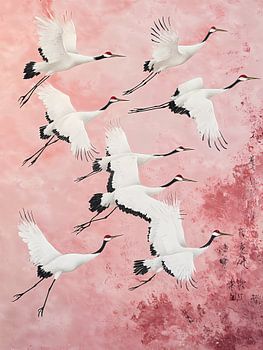Cranes in pink background