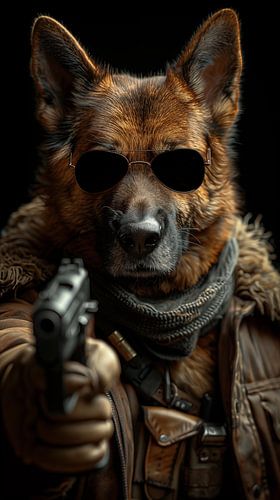 Duitse herder met pistool staand panorama