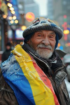 AI portret met kleuren van de Oekraïense vlag van Egon Zitter