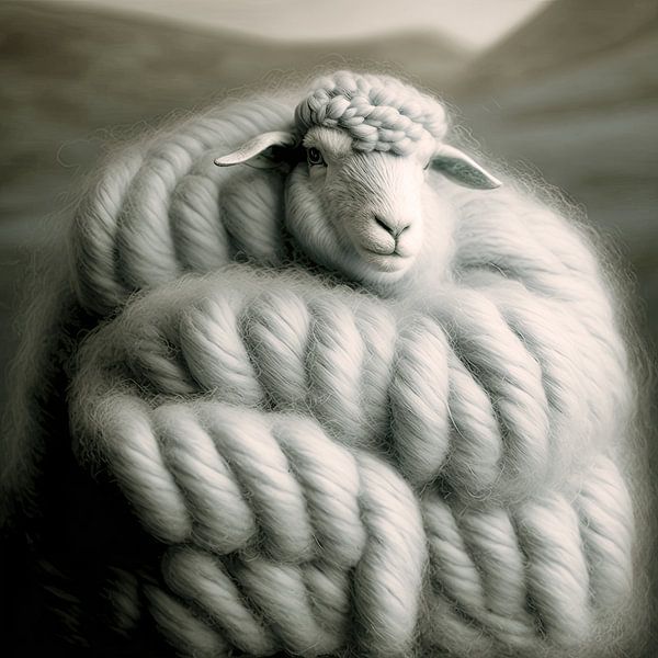 Warm sheep in the landscape by Vlindertuin-Art