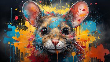 Schilderen van een muizengezicht met kleurrijke verfspatten van Animaflora PicsStock