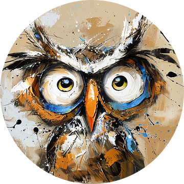 Uil Kleurrijk Modern | Feathered Frolic van Blikvanger Schilderijen