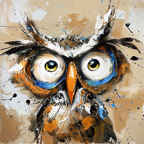 Eule Bunt Modern | Gefiederte Fröhlichkeit von Blickfänger Gemälde