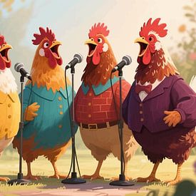 Portrait Illustration of Roosters Singing in the Countryside by MIROKKU
