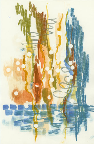 Abstrakt in Blau, Terra und Olivgrün.