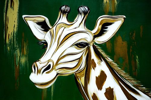 Giraffe abstract op groen canvas