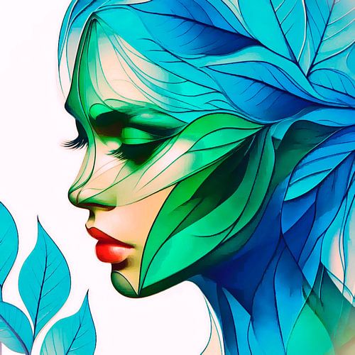 Romantisches Porträt mit transparenten Blättern. ( 7 )