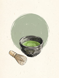 Rustic Matcha Bowl and Bamboo Whisk in Japanese Minimalist Harmony by my pixel art