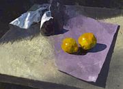 Stilleben mit Quitten in Lila und Gelb von Hella Maas Miniaturansicht