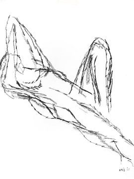 Vrouwelijk naakt liggend met opgetrokken been van Kris Stuurop