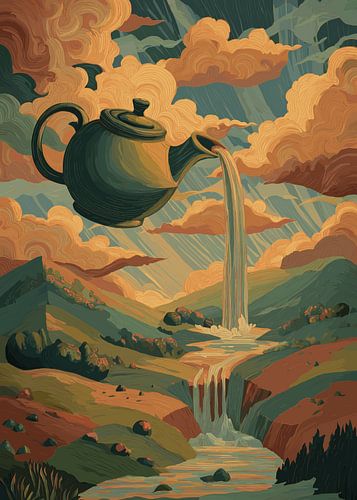 Vliegende theepot boven het landschap