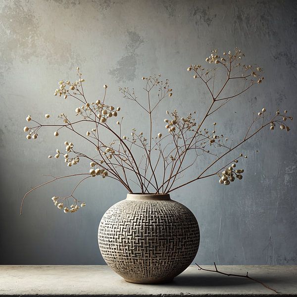 Ceramic Vase with Branches in Japandi Style - Minimalist Branch in Earthy Shades by Kleurenrijk