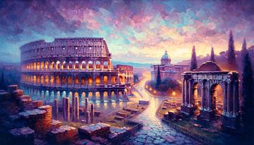 De eeuwige schoonheid van Rome in het avondlicht van artefacti