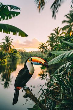 Toucan au bord d'une rivière tranquille sur Poster Art Shop