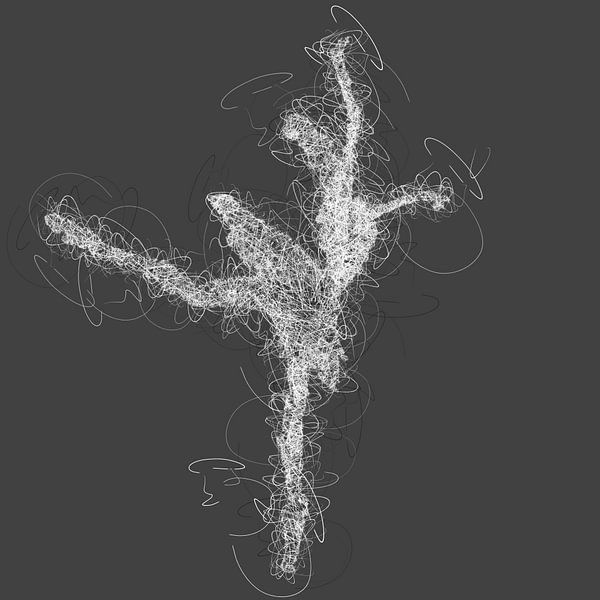 Gekrabbelde tekening van een ballerina op spitzen