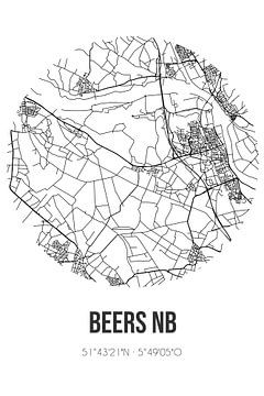 Beers NB (Noord-Brabant) | Karte | Schwarz und Weiß von Rezona