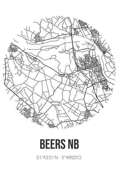 Beers NB (Noord-Brabant) | Map | Black and White by Prints of Place