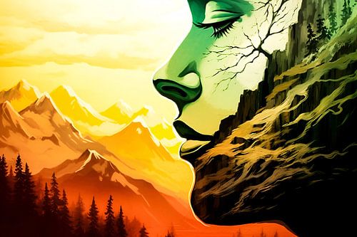 Surrealistisch landschap met gezicht