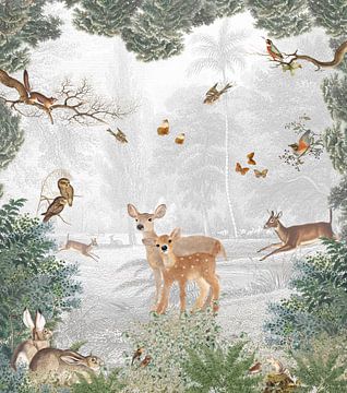 Herumtollende Tiere in einem schönen Wald von Mrdododesign