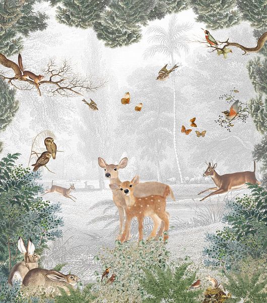 Dartelende dieren in een wonderschoon bos van Mrdododesign