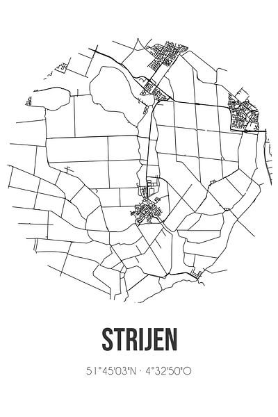 Strijen (Zuid-Holland) | Landkaart | Zwart-wit van Stad & Wand